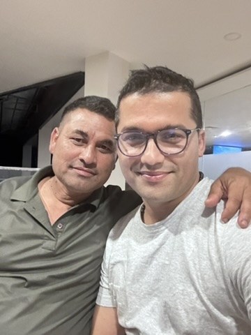 Prem with his former teacher in Gorkha, October 2023.